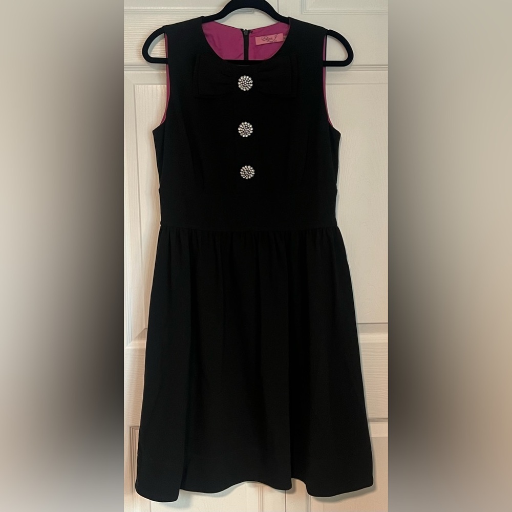 Eliza J Black Sleeveless Dress with Crystal Buttons